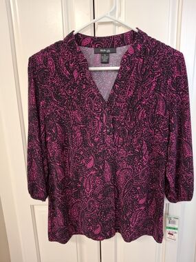 Style & Co. Women's Pink Paisley V-Neck Blouse NWT